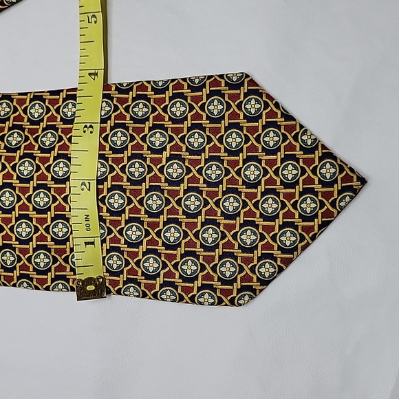 SULKA Dark Red Blue Yellow Print Silk Neck Tie - Picture 6 of 8